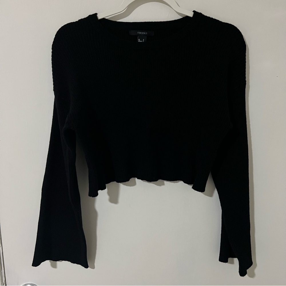 Forever 21 Black Cropped Rib-Knit Sweater, Small
